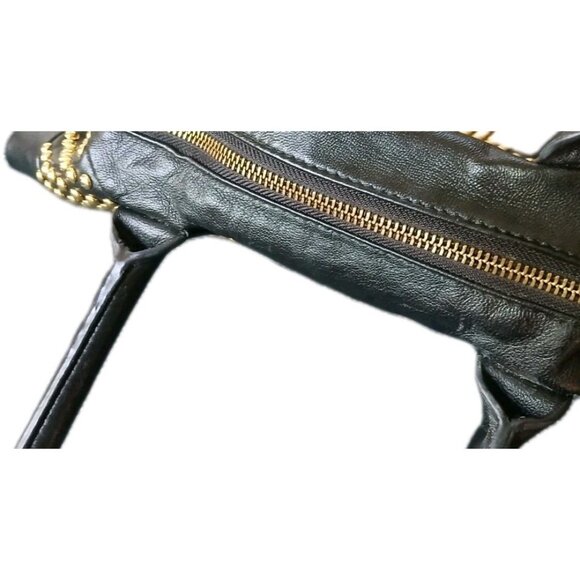 Yves Saint Laurent Y Studs Black Leather Satchel Tote Bag Gold Studded Vintage - Picture 6 of 10